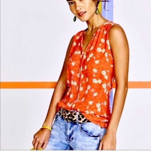 CAbi Tops - Cabi #5550 orange floral sleeveless V neck top EUC S